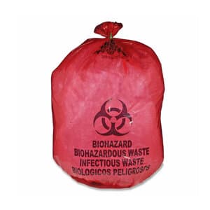 Red Biohazard Bags, 1 Gallon, 10-3/4" x 13-3/4", 1.5 mil, 20 Bags/Roll, 10 Rolls/Box, 200/Box - Red Biohazard Bags - 1 Gallon, 20 Bags/Roll, 10 Rolls/Box - Image 1