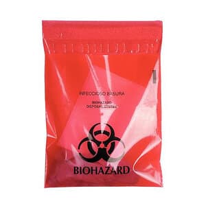 Red Biohazard Stick-On Waste Bags, 2 mil, 9" x 10", 1.4 qt, 100/Box, MRWB142316 thumbnail 6
