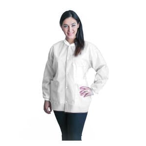 FitMe Disposable Lab Coat, White, Medium, Knit Cuff, 3 Pockets, Snap Front, 10/Bag, UGC-6602-M thumbnail 10