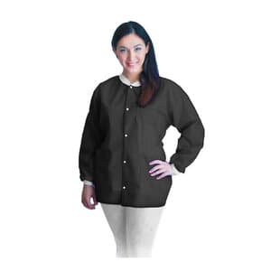 FitMe Disposable Lab Jacket, XX-Large, Black, Knit Cuff & Collar, Snap Front, 10/Bag, UGJ-6500-XXL thumbnail 7
