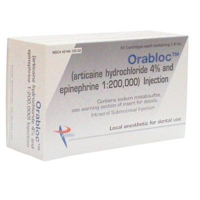 Orabloc Articaine HCl 4% with Epinephrine 1:200,000 Injection Cartridges, 1.8 mL, Blue, 50/Pk, 2101052 thumbnail 9