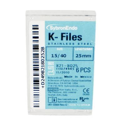 Kerr K-Files, Stainless Steel, 25 mm, #15-40 Assorted, Color-Coded Plastic Handle, 6/Pk, 821-8025 thumbnail 12