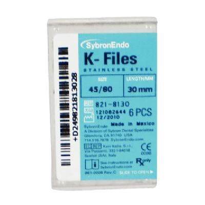 Kerr K-Files, Stainless Steel, 30mm, #45-80 Assorted, 6/Pack, 821-8130 thumbnail 11