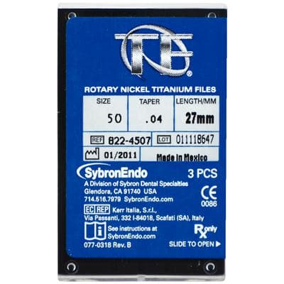 Kerr TF Twisted Files Rotary NiTi Endodontic File, .04 Taper, Size #50, 27mm, Yellow, 3/Pk, 822-4507 thumbnail 13