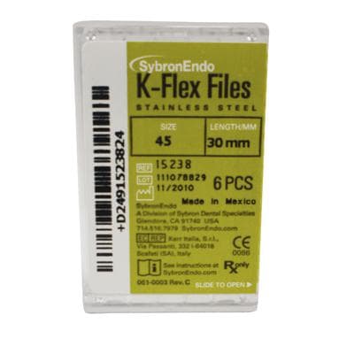 Kerr K-Flex Stainless Steel Hand Files, 30 mm, #45, White, 6/Pk, 15238 thumbnail 13