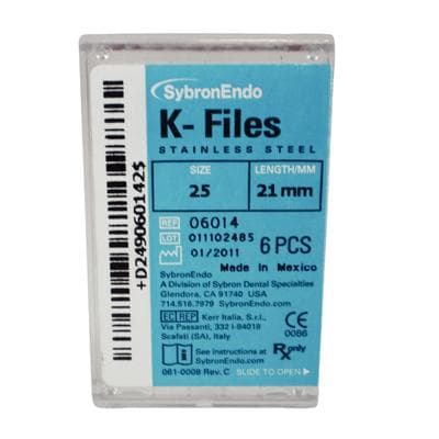 Kerr K-Files, Stainless Steel, 21 mm, #25, Red, B Handle, 6/Pk, 06014 thumbnail 22
