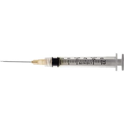 Monoject 513ED Endodontic Irrigating Syringe with Needle, 3 cc, 27 Ga x 1-1/4", Yellow Hub, Luer Lock, Sterile, 100/Box, 8881513850 thumbnail 15