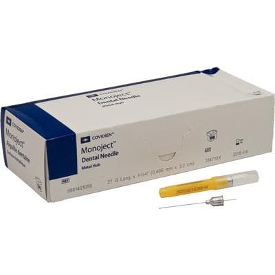 Monoject 401 Metal Hub Dental Needle, 27 Gauge Long, 1 3/8" (36.5mm), Yellow, Sterile, 100/Box, 8881401056 thumbnail 11