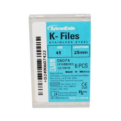 Kerr SybronEndo K-Files, Stainless Steel, 25 mm, #45, White, 6/Pk, 06074 thumbnail 17