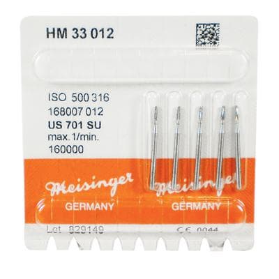 Meisinger Carbide Bur #701 X-Cut Tapered Fissure, Flat End, Friction Grip Extra Long/Surgical, 1.2 mm, 5/Pack, HM33-012-SU thumbnail 4