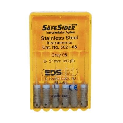 SafeSiders Endodontic Hand Reamers, 21 mm, 0.02 Taper, Size #08, Grey, Stainless Steel, 6/Pkg, 5021-08 thumbnail 12
