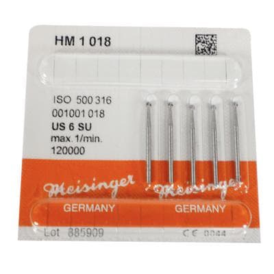 Meisinger Tungsten Carbide Bur HM1 Round FG XL, Bur #6, 1.8 mm Diameter, Surgical Length, 5/Pkg, HM1-018-SU thumbnail 6