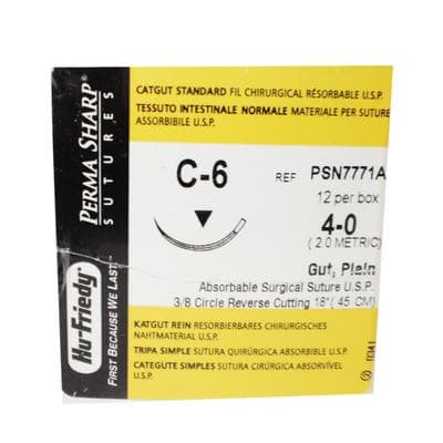 Hu-Friedy Perma Sharp Plain Gut Absorbable Suture, 4-0, C-6 Reverse Cutting Needle, 3/8 Circle, 18", 12/Box, PSN7771A thumbnail 17