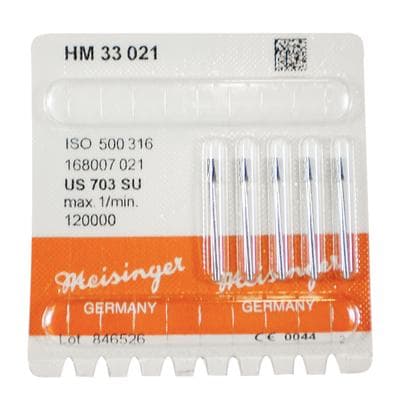 Meisinger HM33 Tungsten Carbide Bur #703, Tapered Fissure, Flat End, X-Cut, Friction Grip Extra Long (FGXL), 2.1 mm Diameter, 25 mm Shank, 5/Pkg, HM33-021-SU thumbnail 5