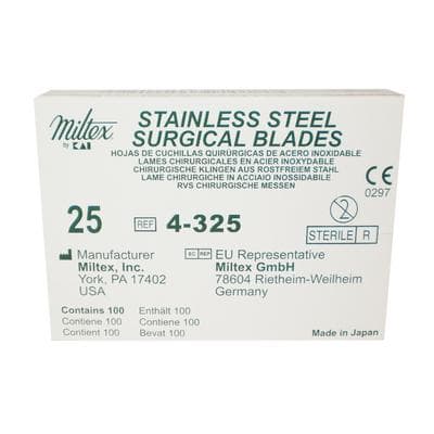 Miltex #25 Stainless Steel Sterile Surgical Blades, Disposable, Individually Wrapped, 100/Box, 4-325 thumbnail 13