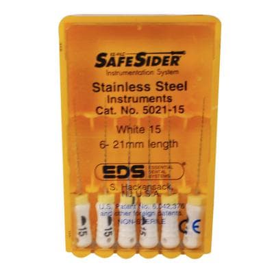 SafeSiders Endodontic Hand Reamers, 21 mm, 0.02 Taper, Size #15, White, Stainless Steel, 6/Pkg, 5021-15 thumbnail 15
