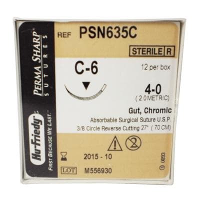 Hu-Friedy Perma Sharp Chromic Gut Absorbable Suture, 4-0, 27", C-6 Reverse Cutting 3/8 Circle Needle, 12/Box, PSN635C thumbnail 16