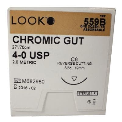 Look Chromic Gut Absorbable Suture, 4-0, 27" (70 cm), C-6 Reverse Cutting Needle, 3/8 Circle, 12/Pk, 559B thumbnail 15