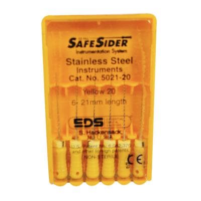 SafeSiders Endodontic Hand Reamers, 21 mm, 0.02 Taper, Size #20, Yellow, Stainless Steel, 6/Pkg, 5021-20 thumbnail 15