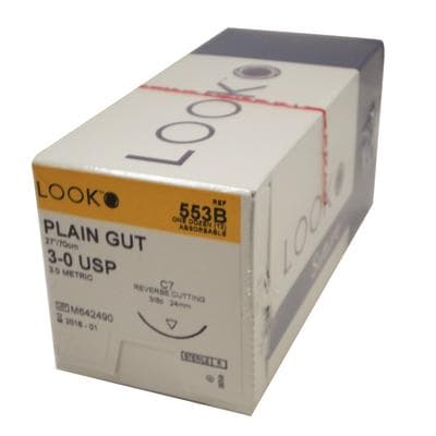 LOOK™ Sharpoint™ Plain Gut Absorbable Suture, 3-0, 27" (70 cm), C-7 Reverse Cutting Needle, 3/8 Circle, Beige, 12/Pkg, 553B thumbnail 15