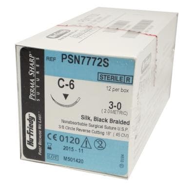 Hu-Friedy Perma Sharp Silk Black Braided Suture, 3-0, 18", C-6 Reverse Cutting 3/8 Circle Needle, Non-Absorbable, 12/Box, PSN7772S thumbnail 14
