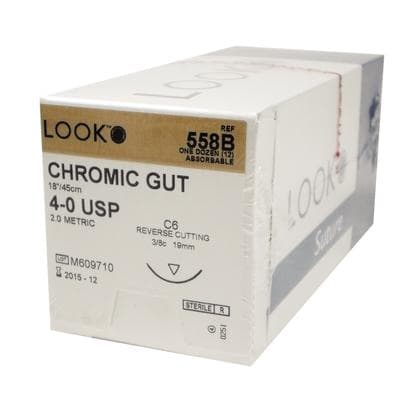 Look Chromic Gut Absorbable Suture, 4-0, 18", C-6 Reverse Cutting 3/8 Circle Needle, 12/Box, 558B thumbnail 12