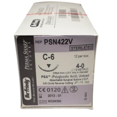 Hu-Friedy Perma Sharp PGA Absorbable Suture, Undyed Braided, 4-0, C-6 Reverse Cutting 3/8 Circle Needle, 27", 12/Box, PSN422V thumbnail 11