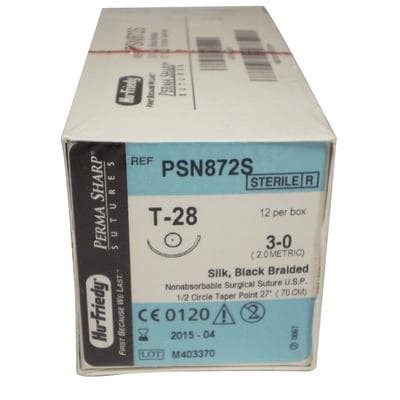 Perma Sharp® Non-Absorbable Silk Black Braided Suture, 3-0, 27", T-28 Taper Point 1/2 Circle Needle, 12/Box, PSN872S thumbnail 7