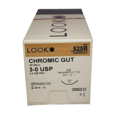 Look Chromic Gut Absorbable Suture, 3-0, 18" (45 cm), C-6 Reverse Cutting Needle, 3/8 Circle, 12/Pk, 525B thumbnail 15
