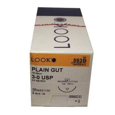 Look Plain Gut Absorbable Suture, 3-0, 18" (45 cm), C-21 Reverse Cutting Needle, 1/2 Circle, 26 mm, Beige, 12/Pk, 593B thumbnail 13