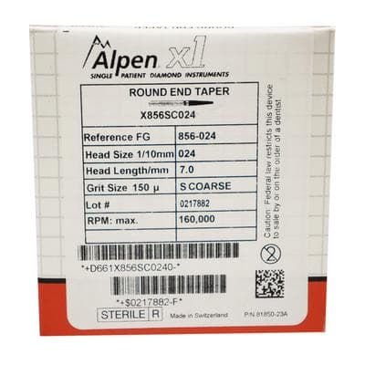 Alpen x1 Single-Use Diamond Bur, FG, #856-024SC, Round End Taper, Large, Super Coarse, Black, 25/Pk, X856SC024 thumbnail 17