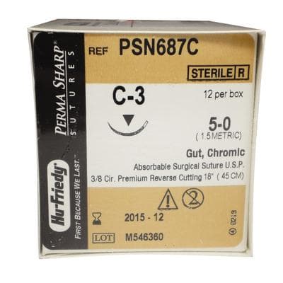Hu-Friedy Perma Sharp Chromic Gut Absorbable Suture, 5-0, C-3 Premium Reverse Cutting Needle, 3/8 Circle, 18", Undyed, 12/Box, PSN687C thumbnail 14