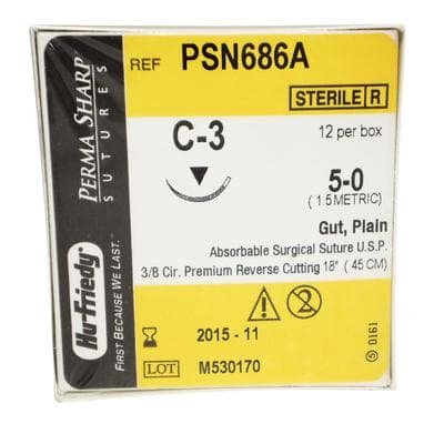 Hu-Friedy Perma Sharp Plain Gut Absorbable Suture, 5-0, C-3 Premium Reverse Cutting Needle, 3/8 Circle, 18", PSN686A, 12/Box thumbnail 16