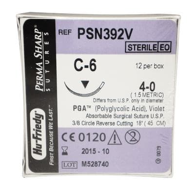 Hu-Friedy Perma Sharp PGA Absorbable Suture, 4-0, Violet Braided, C-6 Needle, 3/8 Circle Reverse Cutting, 18", 12/Box, PSN392V thumbnail 15
