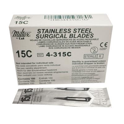 Miltex #15C Sterile Stainless Steel Surgical Blades, Angled, Individually Wrapped, 100/Box, 4-315C thumbnail 16