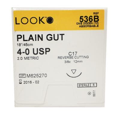 Look Plain Gut Absorbable Suture, 4-0, 18"/45cm, C17 Reverse Cutting Needle 12mm 3/8 Circle, 12/Box, 536B thumbnail 9