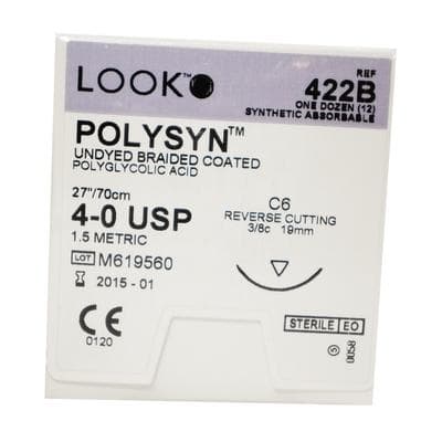 Look PolySyn Polyglycolic Acid Absorbable Suture, 4-0, Undyed Braided, 27", C-6 Reverse Cutting Needle, 3/8 Circle, 12/Box, 422B thumbnail 12