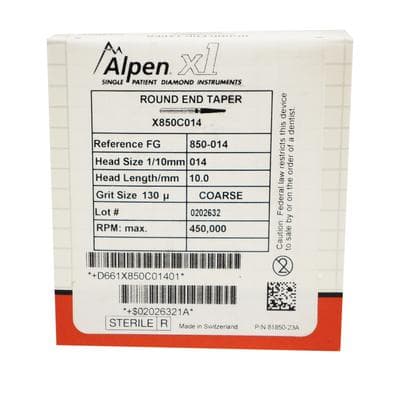 Alpen X1 Single-Use Diamond Bur, FG, Tapered Round End, #850-014C, Coarse, Green, 1.4 mm, 25/Pk, X850C014 thumbnail 16