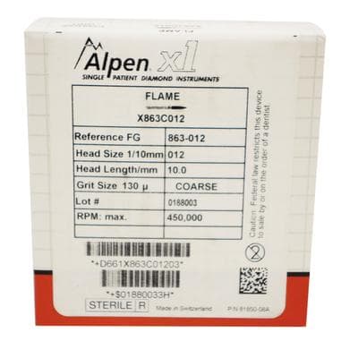 Alpen x1 Single-Use Diamond Bur, FG, Flame #863-012C, Coarse, Green, 1.2 mm, 25/Pk, X863C012 thumbnail 8