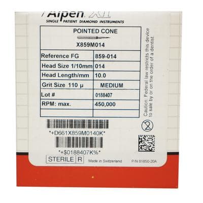 Alpen x1 Sterile Single-Use Diamond Bur, FG #859-014, Pointed Cone, Medium Grit, 1.4 mm, 25/Pk thumbnail 5