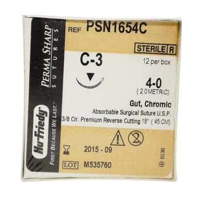 Hu-Friedy Perma Sharp Chromic Gut Suture, 4-0, 18", C-3 Premium Reverse Cutting Needle, 3/8 Circle, 12/Box, PSN1654C thumbnail 17