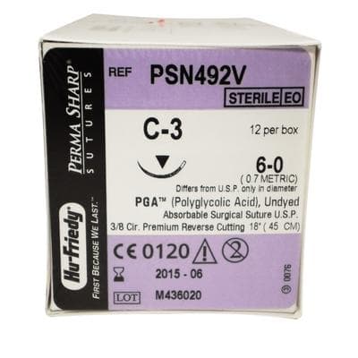 Hu-Friedy Perma Sharp PGA Absorbable Suture, 6-0, Undyed Braided, C-3 Needle, 3/8 Circle Premium Reverse Cut, 18", 12/Box, PSN492V thumbnail 8
