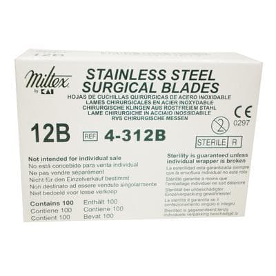 Miltex #12B Sterile Stainless Steel Surgical Blades, Double-Edge, Individually Wrapped, 100/Box, 4-312B thumbnail 15