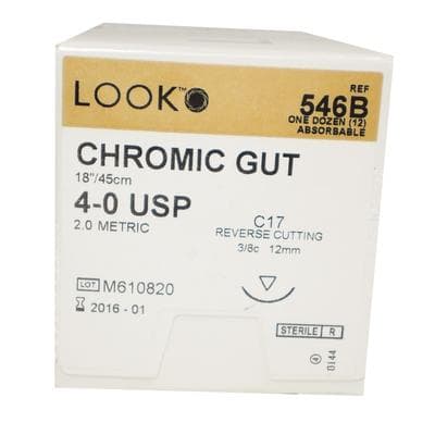Look Chromic Gut Absorbable Suture, 4-0, 18" (45 cm), C-17 Reverse Cutting Needle, 3/8 Circle, 12 mm, Undyed, 12/Box, 546B thumbnail 13