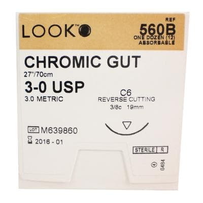 Look Chromic Gut Absorbable Suture, 3-0, 27" (70 cm), C-6 Reverse Cutting Needle, 3/8 Circle, 12/Pk, 560B thumbnail 18