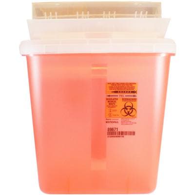 SharpSafety Sharps Container with Horizontal Drop Lid, Transparent Red, 2 Gallon, 89671 thumbnail 4
