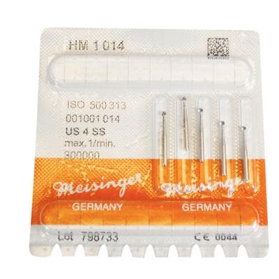 Meisinger HM1-014-SS Operative Tungsten Carbide Bur, Round, Size #4, 1.4 mm, Friction Grip Short Shank, 5/Pk thumbnail 9