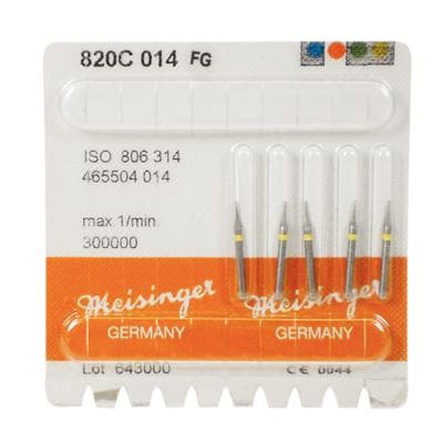 Meisinger Multi-Use Diamond Bur, FG, Interproximal Mosquito #820C, 1.4 mm, Extra Fine, Yellow, 5/Pk, 820C-014-FG thumbnail 8