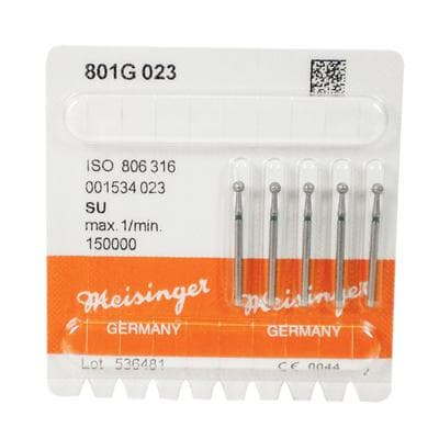 Meisinger 801G-023-SU FG Surgical Diamond Bur, Round, Coarse (Green), 2.3 mm, Multi-Use, 5/Pack thumbnail 9