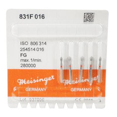 Meisinger Multi-Use Diamond Bur, FG, Pointed Football, #831F, 1.6 mm, Fine, Red, 5/Pk, 831F-016-FG thumbnail 10